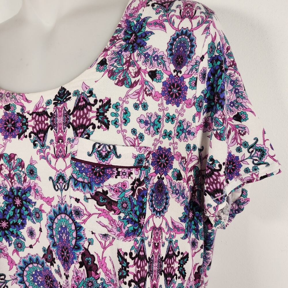 Soma Cool Nights Sleep Shirt Purple Ivory Floral Short Sleeve Nightgown Pocket M - Picture 3 of 9